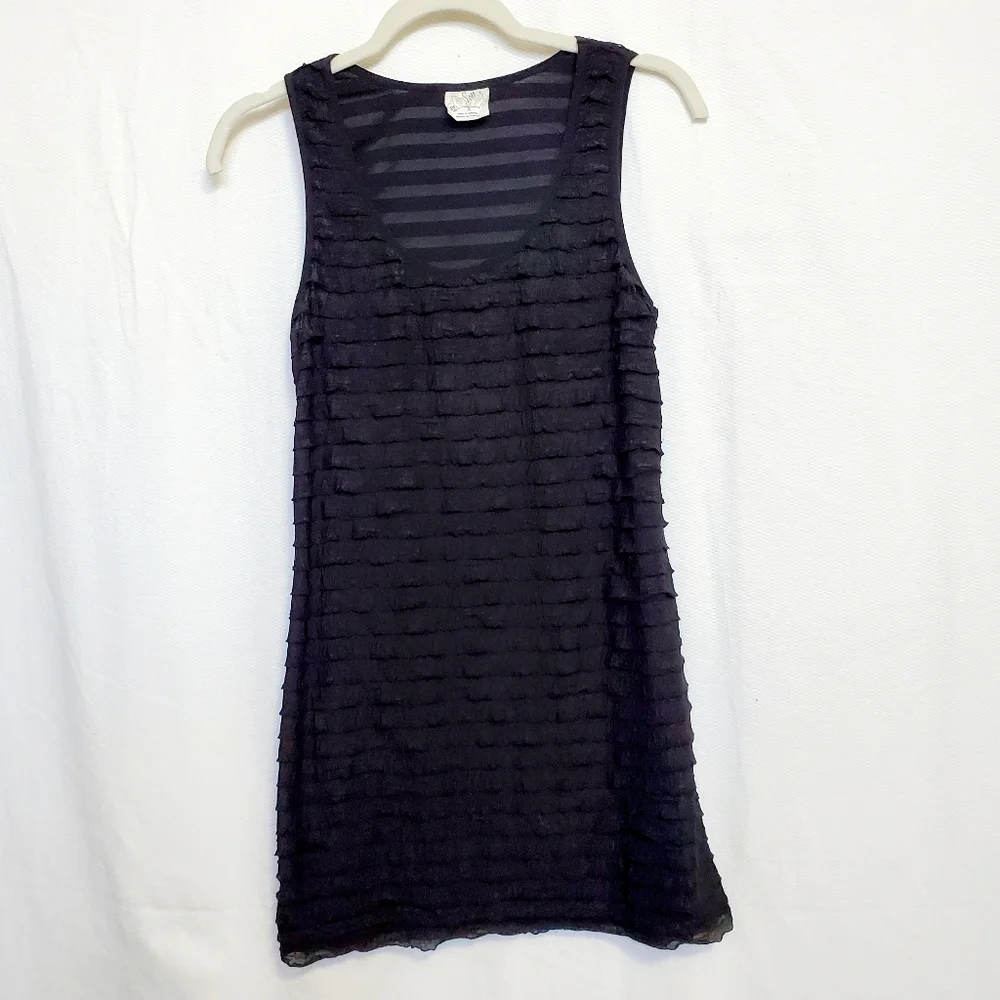 Free People Patra Mesh Ruffled  Black Sleeveless Mini Dress Small